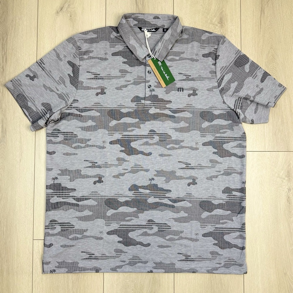TravisMathew Men's 3XL Polo Gray Camo‎ Pima Cotton Blend Golf Performance NWT